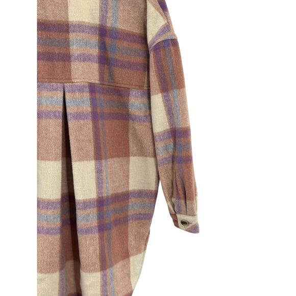SO Plaid Oversized high low length Jacket shirt . Size small Blush Multicolor - Picture 12 of 12